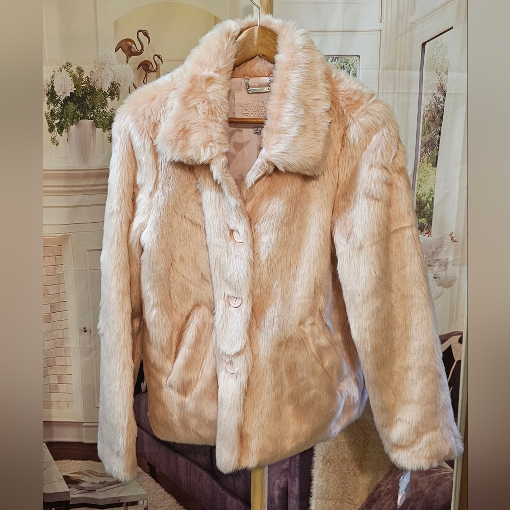 Jou Jou Jacket Coat Ladies or Girls Pink Faux Fur in Size Large